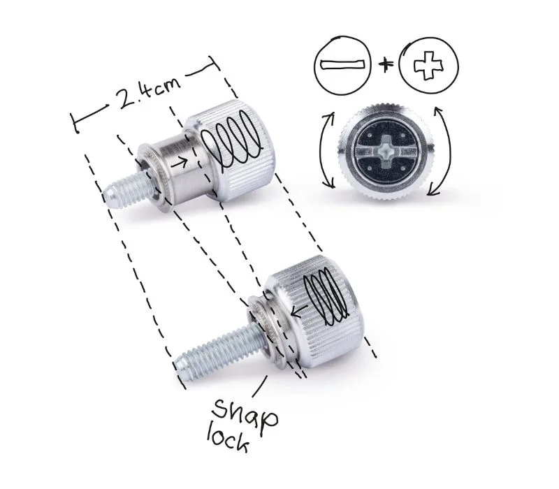 special screw can be attached without tools