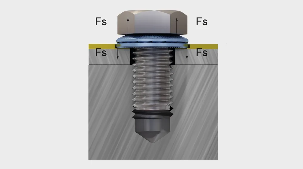 An image featuring a screw, accompanied by a Nord-Lock washer X-series, highlighting their mechanical connection and functionality.