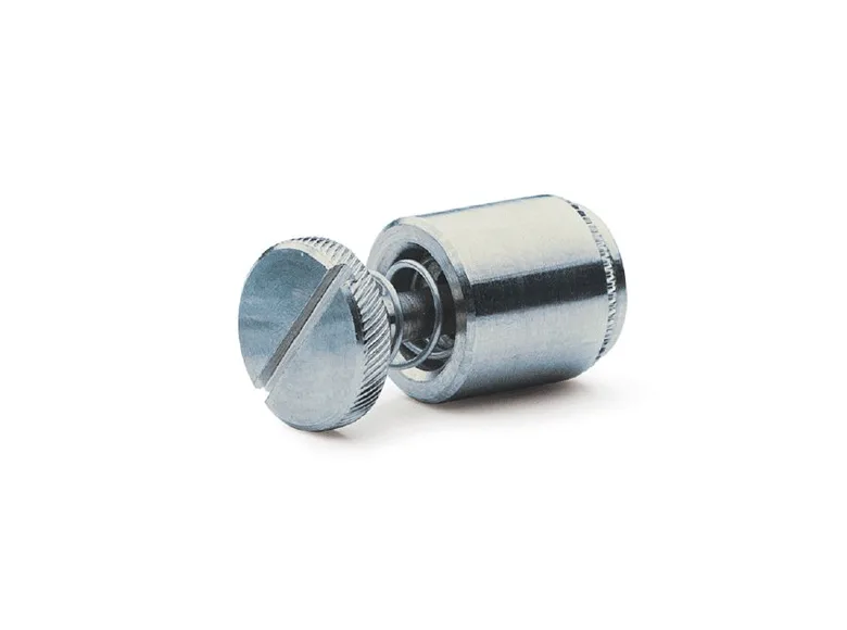 A captive panel screw on a white background.