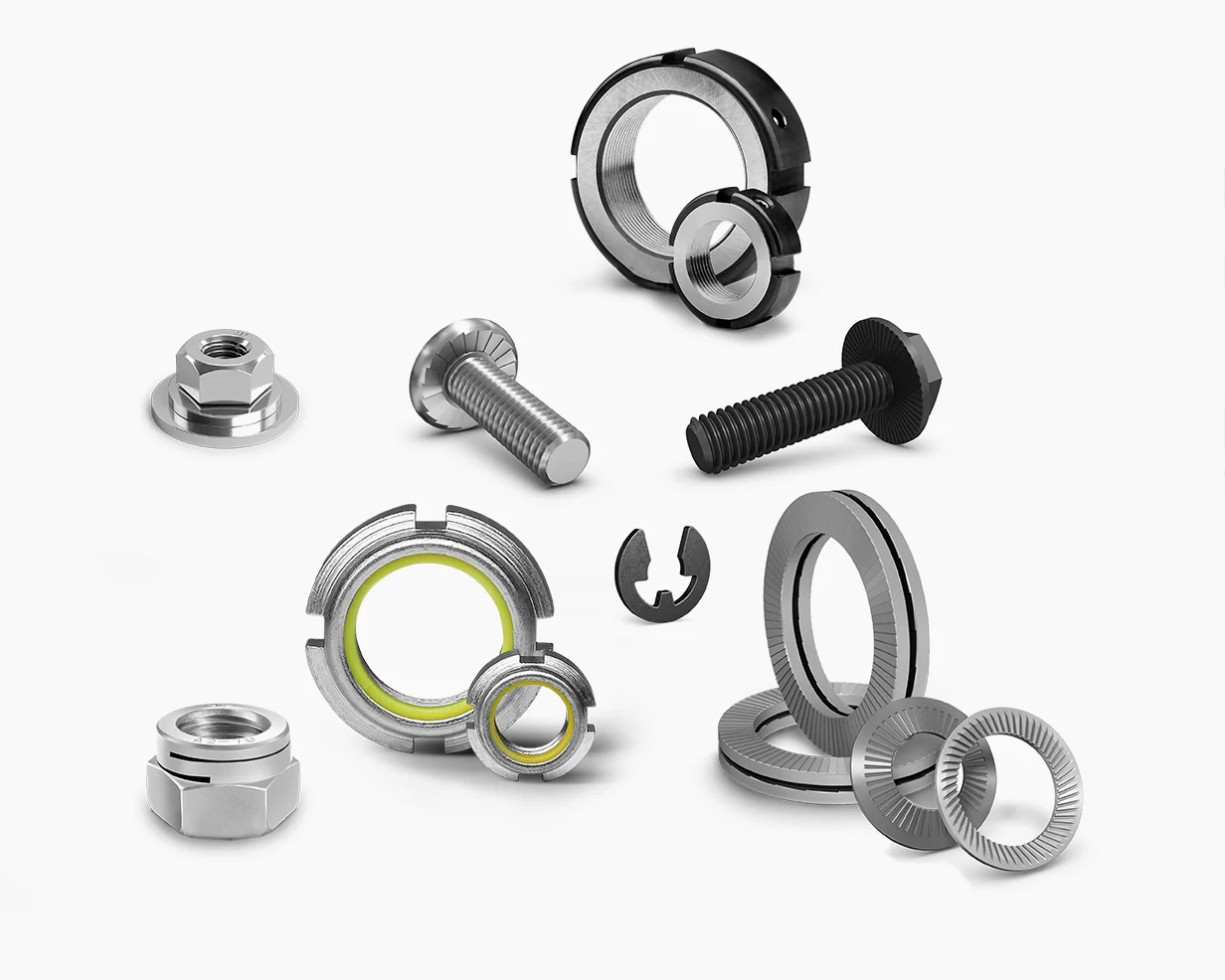 Different types of securing and anti-loosening elements for fastening