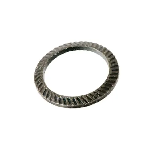 A Schnorr ribbed lock washer on a white background.