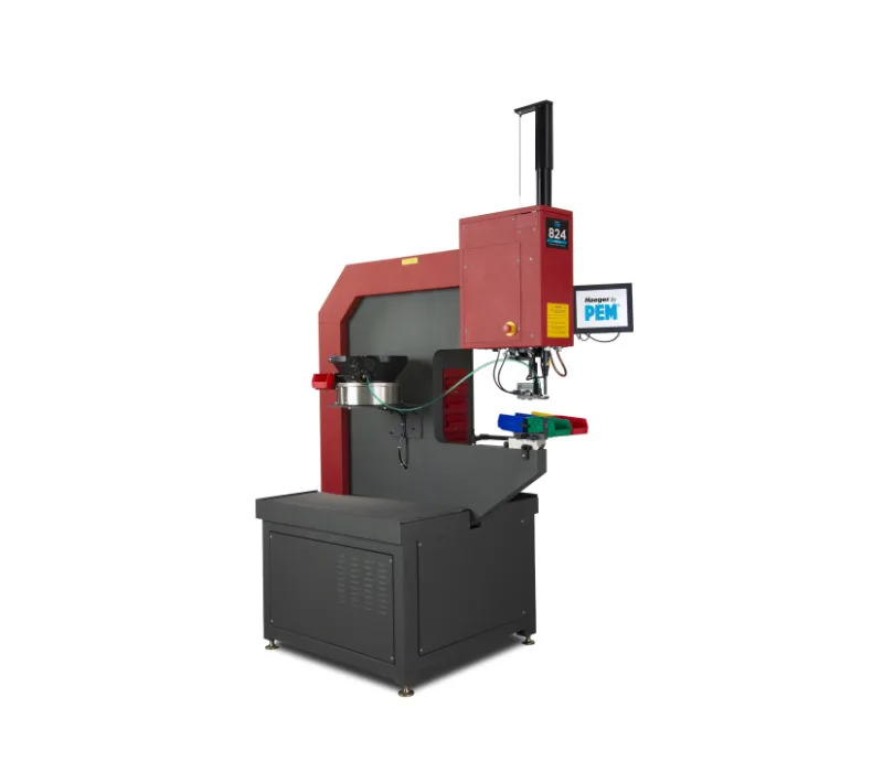 A red Haeger insertion press for installing self-clinching fasteners, model 824MSPe.